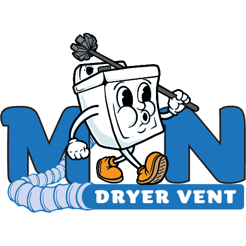 Cartoon character of a dryer holding a brush representing the MN Dryer Vent blog