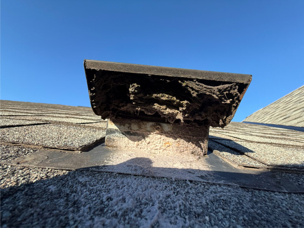 A clogged rooftop dryer vent exhaust